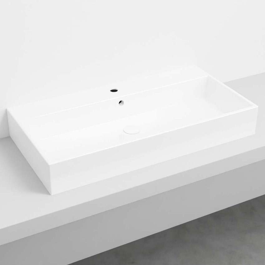 Immagine di Cielo SMILE lavabo rettangolare 100 cm, sospeso / da appoggio, con un foro e 7 fori predisposti, colore bianco finitura lucido SMLAA100