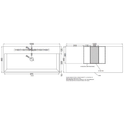 Immagine di Cielo SMILE lavabo rettangolare 100 cm, sospeso / da appoggio, con un foro e 7 fori predisposti, colore bianco finitura lucido SMLAA100