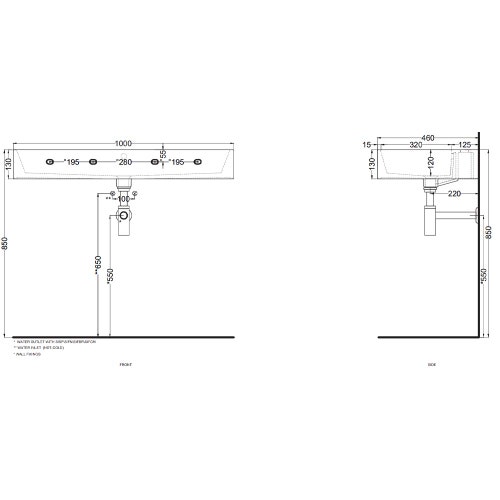 Immagine di Cielo SMILE lavabo rettangolare 100 cm, sospeso / da appoggio, con un foro e 7 fori predisposti, colore bianco finitura lucido SMLAA100