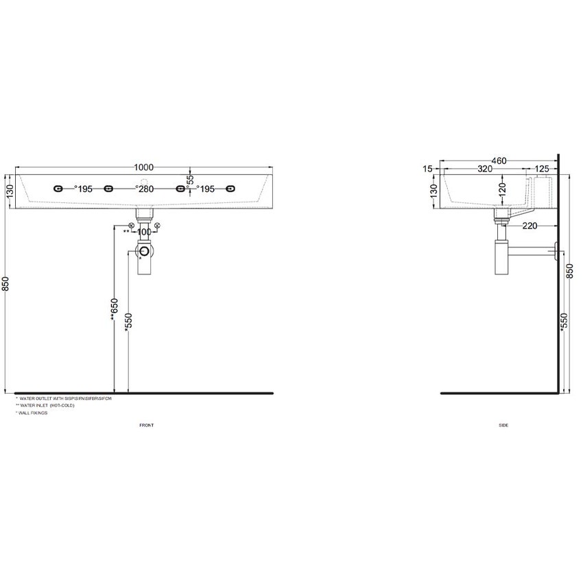 Immagine di Cielo SMILE lavabo rettangolare 100 cm, sospeso / da appoggio, con un foro e 7 fori predisposti, colore bianco finitura lucido SMLAA100