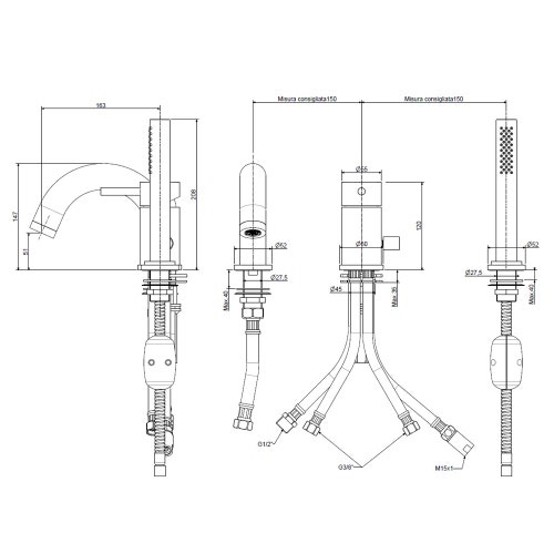 Immagine di Rubinetteria Paffoni LIGHT miscelatore bordo vasca con portata maggiorata, finitura acciaio satinato LIG047ST
