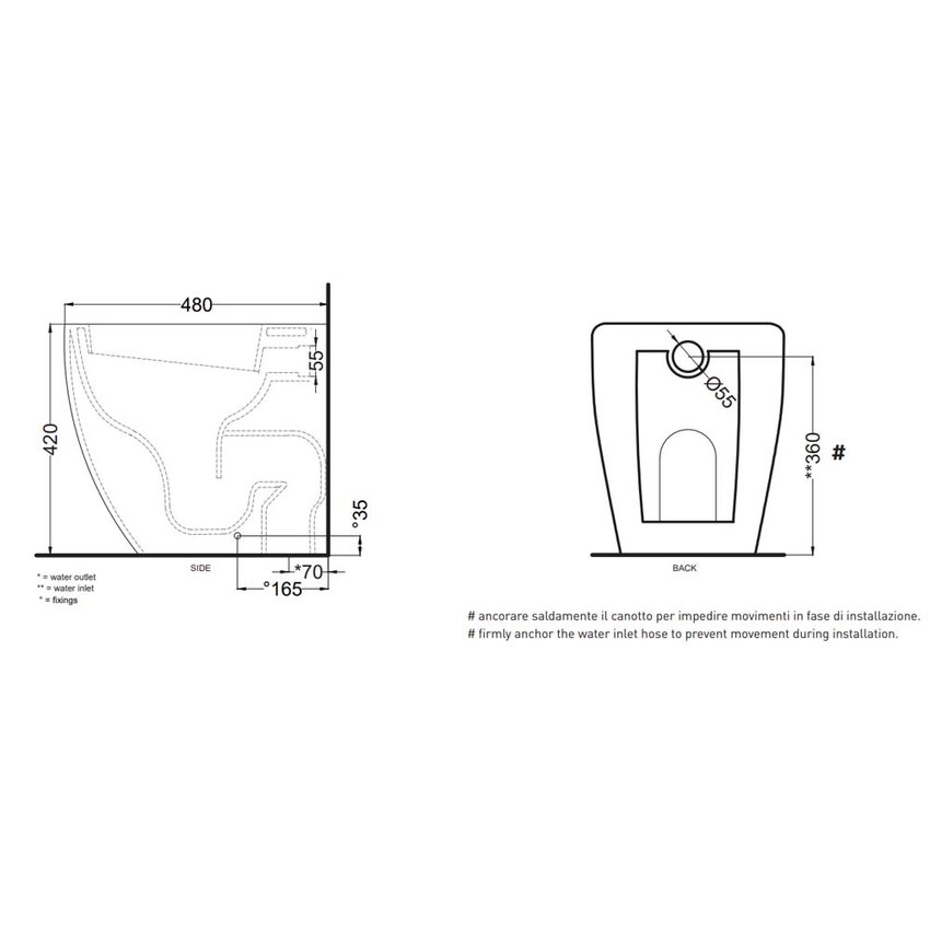 Immagine di Cielo SMILE MINI 48 vaso a terra, con scarico a terra, senza sedile, colore bianco finitura lucido SMVASR