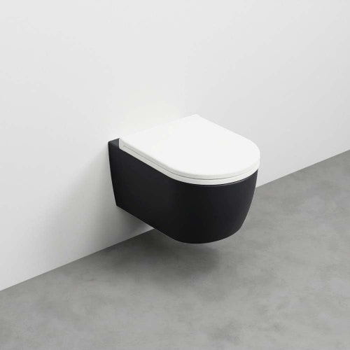 Immagine di Cielo SMILE MINI 48 set sanitari sospesi, vaso senza brida, coprivaso in termoindurente frizionato, e bidet monoforo, colore lavagna finitura opaco SMVSRKLV+CPVSMFLV+SMBSRLV