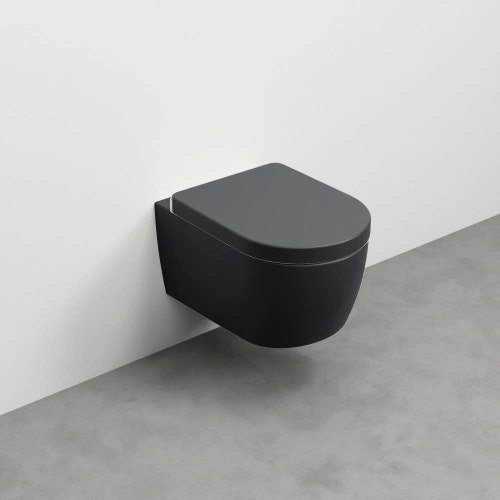 Immagine di Cielo SMILE MINI 48 vaso sospeso, senza brida, senza sedile, e coprivaso in termoindurente frizionato, colore lavagna finitura opaco SMVSRKLV+CPVSMFLV