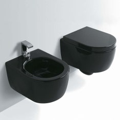 Immagine di Cielo SMILE MINI 48 set sanitari sospesi, vaso senza brida, coprivaso in termoindurente frizionato, e bidet monoforo, colore lavagna finitura opaco SMVSRKLV+CPVSMFLV+SMBSRLV