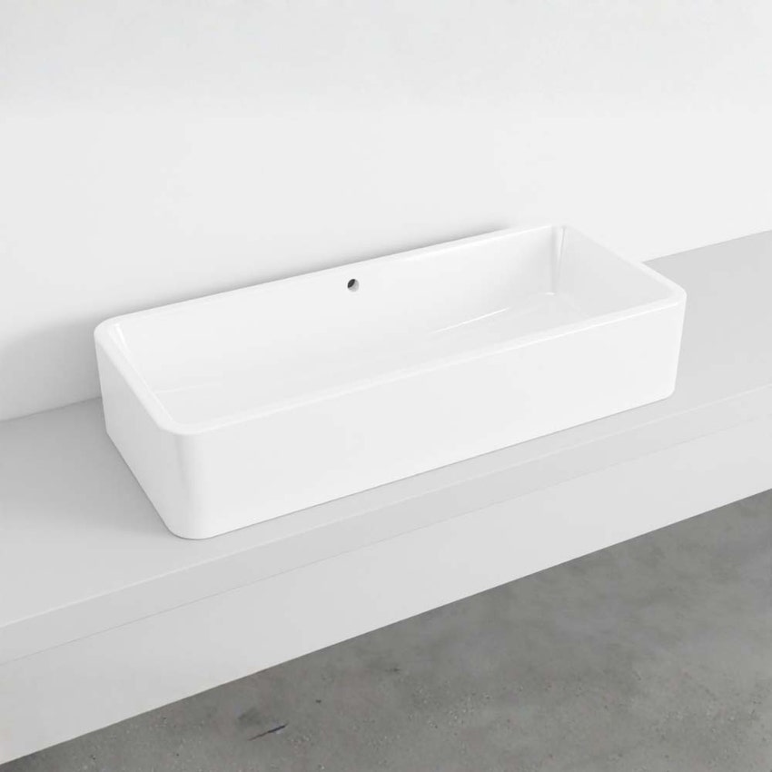 Immagine di Cielo SHUI COMFORT lavabo rettangolare H 20 x 100 x 42 cm, da appoggio, colore bianco finitura lucido SHLAA10020