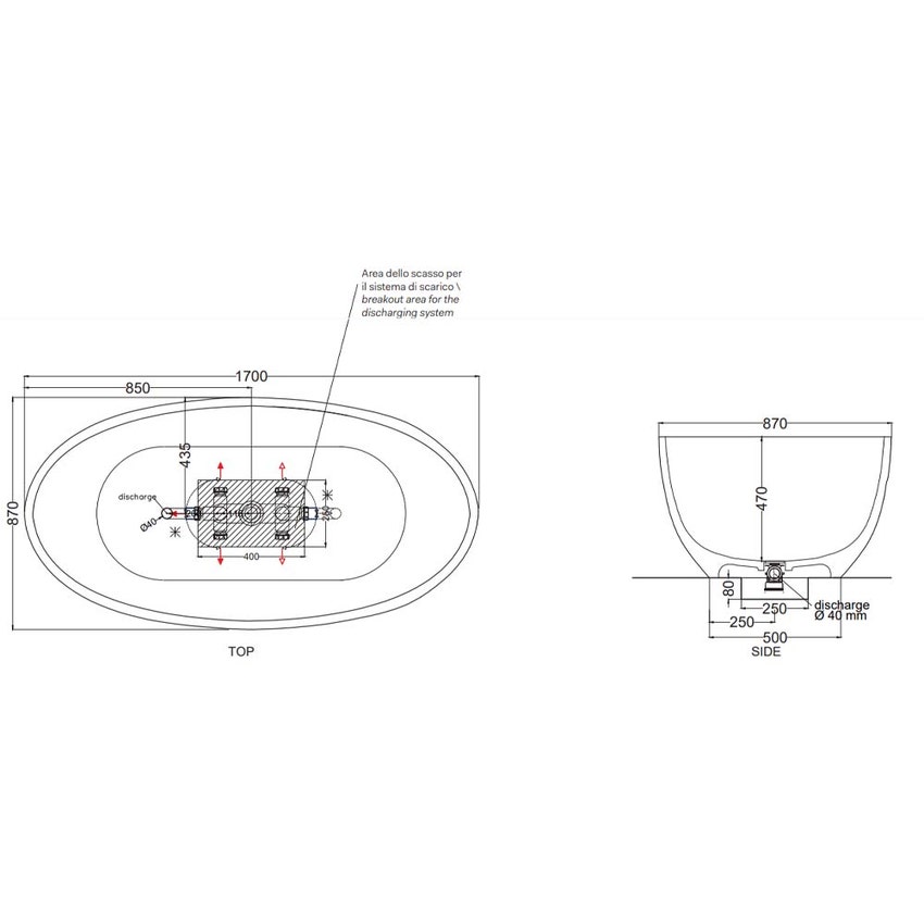 Immagine di Cielo SHUI COMFORT vasca in solid surface, con troppopieno non visibile, colore bianco finitura lucido SHCOBAT