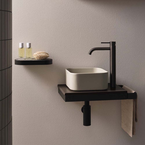 Immagine di Cielo SHUI COMFORT lavabo minimo quadrato H 11,5 x 25 x 25 cm, da appoggio, colore lino finitura opaco MILAQLN