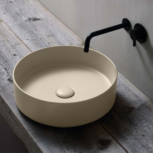 Immagine di Cielo SHUI COMFORT lavabo tondo H 12,5 x 40 x 40 cm, da appoggio, colore lino finitura opaco SHCOLAT40LN