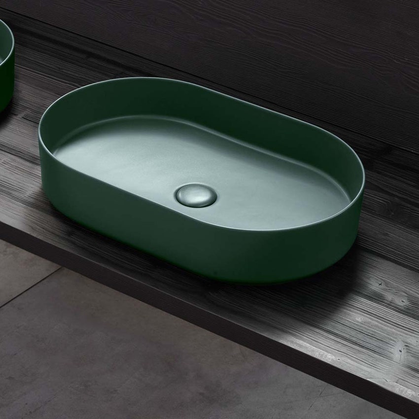 Immagine di Cielo SHUI COMFORT lavabo ovale H 12.5 x 60 x 38 cm, da appoggio, colore alga finitura lucido SHCOLAO60AL