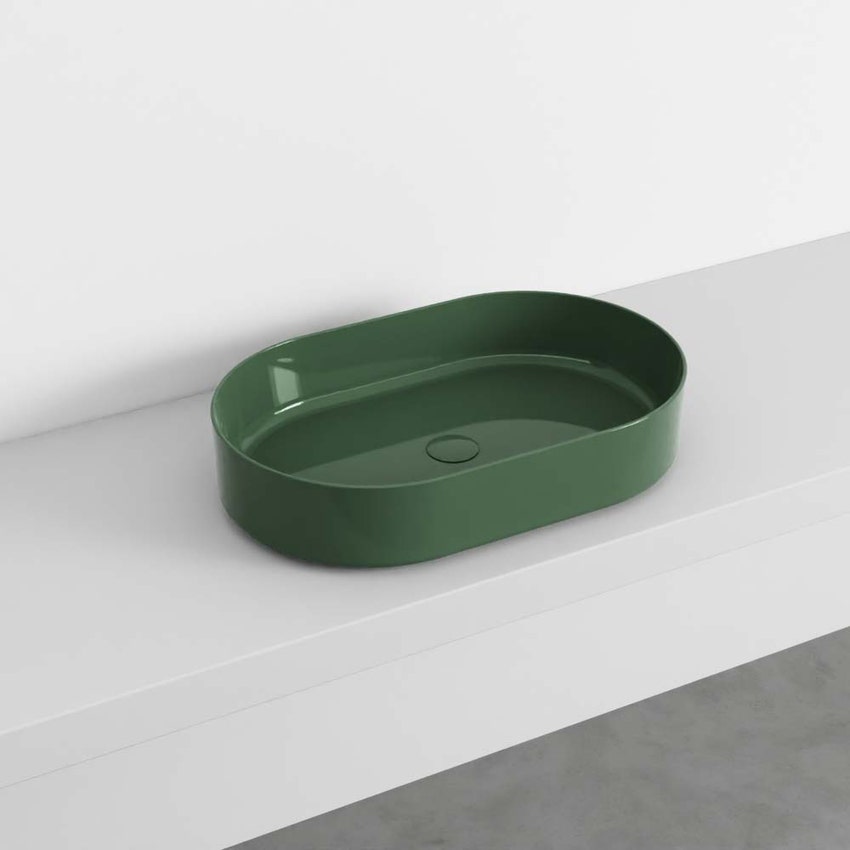 Immagine di Cielo SHUI COMFORT lavabo ovale H 12.5 x 60 x 38 cm, da appoggio, colore alga finitura lucido SHCOLAO60AL