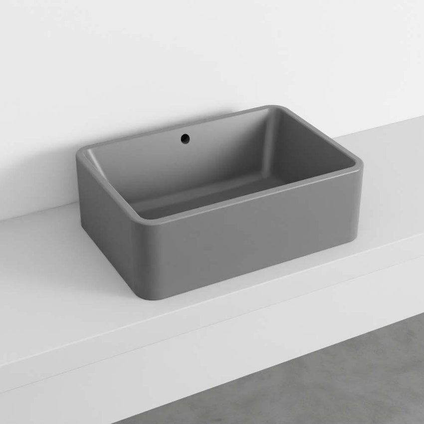 Immagine di Cielo SHUI COMFORT lavabo rettangolare H 20 x 60 x 42 cm, da appoggio, colore cemento finitura opaco SHLAA6020CM