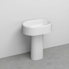 Immagine di Cielo ITACA lavabo ovale da appoggio con colonna, scarico a parete, colore bianco finitura lucido ITLAO+ITCOLP