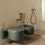 Immagine di Cielo ITACA set sanitari sospesi, vaso senza brida con sedile a discesa rallentata e bidet monoforo, colore alga finitura lucido ITBSAL+ITVSKAL+CPVITTFAL