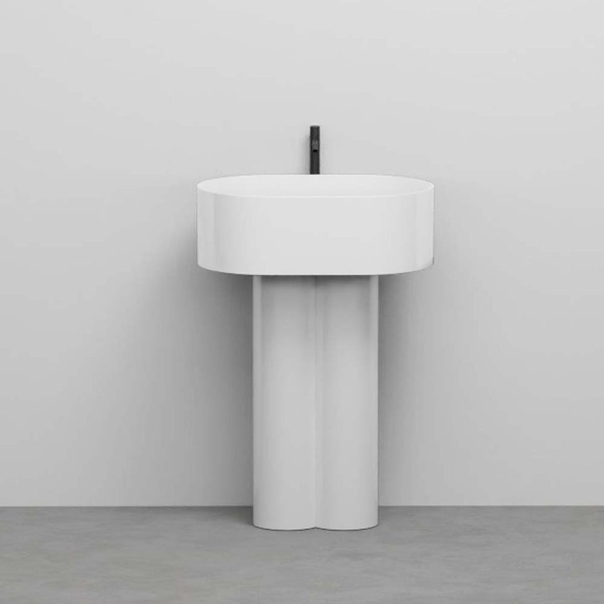Immagine di Cielo OTIS lavabo ovale sospeso monoforo con colonna ovale binata, colore bianco finitura lucido OTLS+OTCOLD