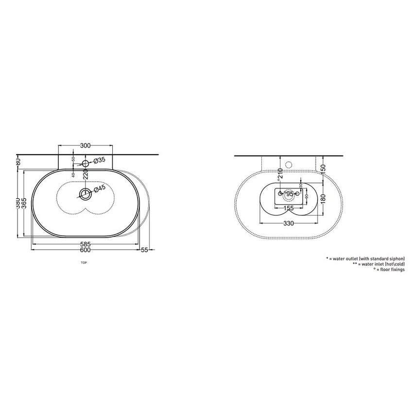 Immagine di Cielo OTIS lavabo ovale sospeso monoforo con colonna ovale binata, colore bianco finitura lucido OTLS+OTCOLD