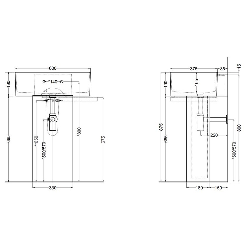 Immagine di Cielo OTIS lavabo ovale sospeso monoforo con colonna ovale binata, colore bianco finitura lucido OTLS+OTCOLD