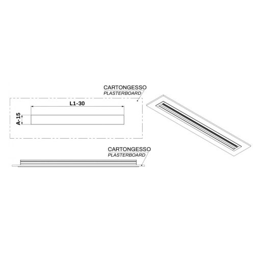 Immagine di Tecnosystemi Diffusore lineare a vista in alluminio con serranda e deflettore centrale L 100 cm, 2 feritoie PWD301634