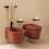 Immagine di Cielo I CATINI set sanitari sospesi, vaso senza brida con sedile frizionato e bidet monoforo, colore corallo finitura lucido CAVSKCO+CPVCATFCO+CABSCO