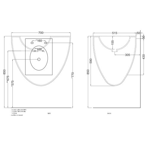 Immagine di Cielo LE GIARE lavabo sospeso H. 59 x 70 x 56 cm, colore bianco finitura lucido LGLS70