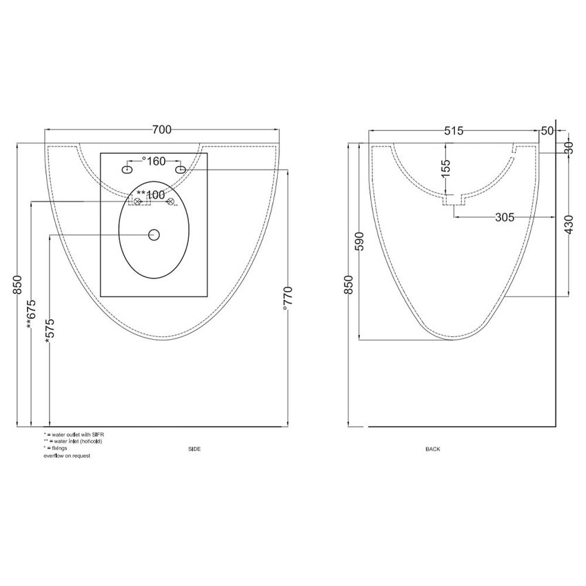 Immagine di Cielo LE GIARE lavabo sospeso H. 59 x 70 x 56 cm, colore bianco finitura lucido LGLS70
