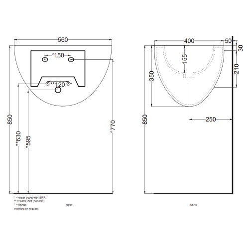 Immagine di Cielo LE GIARE lavabo sospeso H. 35 x 56 x 45 cm, colore bianco finitura lucido LGLS56