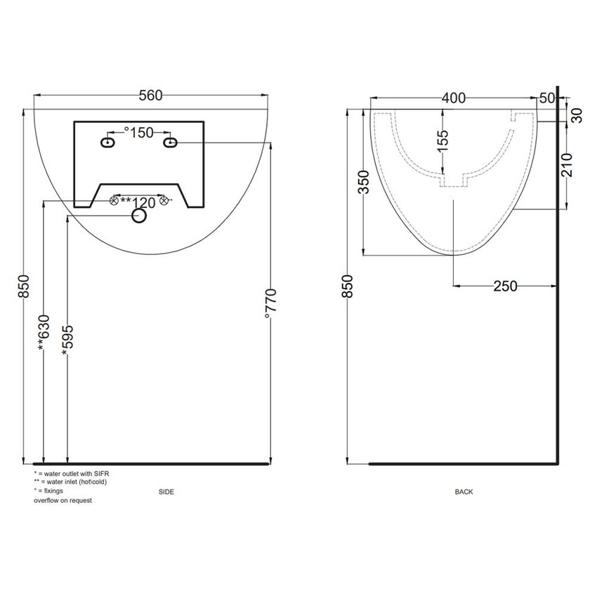 Immagine di Cielo LE GIARE lavabo sospeso H. 35 x 56 x 45 cm, colore bianco finitura lucido LGLS56