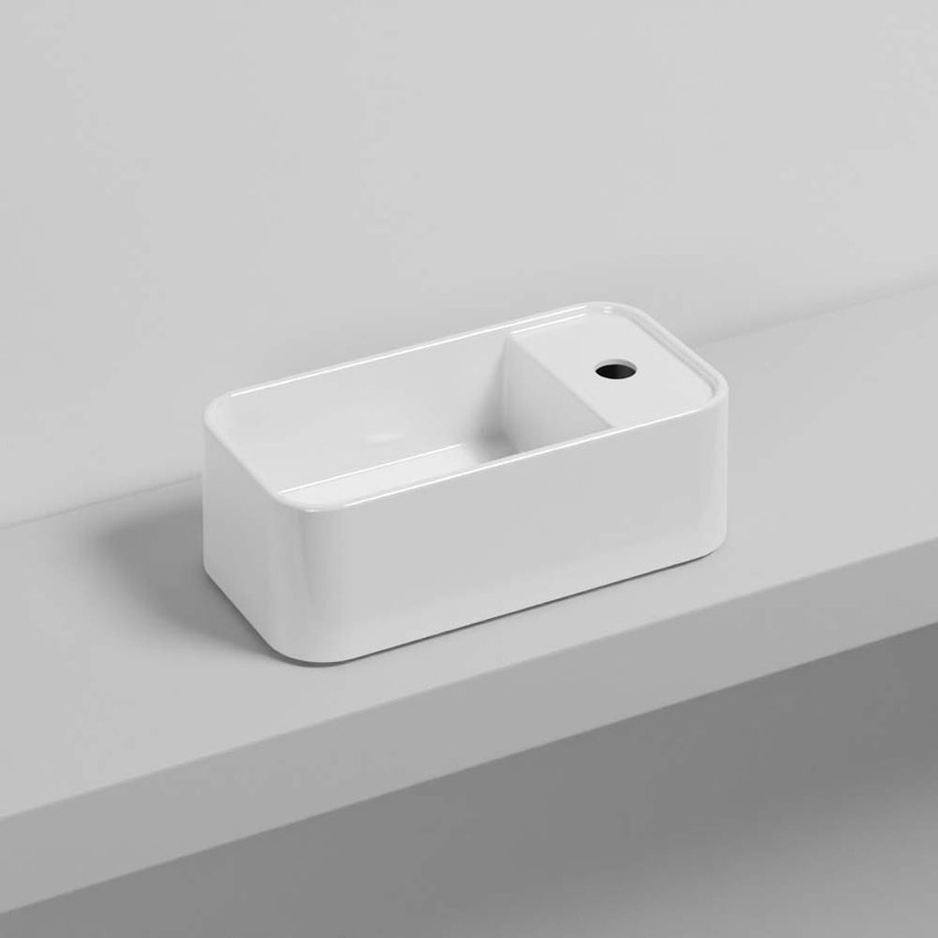 Immagine di Cielo LES PETITES lavabo rettangolare monoforo, da appoggio, senza troppopieno, colore bianco finitura lucido LPLAR