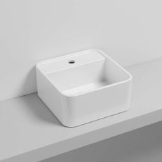 Immagine di Cielo LES PETITES lavabo quadrato monoforo H. 16 x 35 x 35 cm, da appoggio, senza troppopieno, colore bianco finitura lucido LPLAQ35