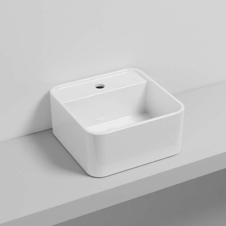 Immagine di Cielo LES PETITES lavabo quadrato monoforo H. 16 x 35 x 35 cm, da appoggio, senza troppopieno, colore bianco finitura lucido LPLAQ35