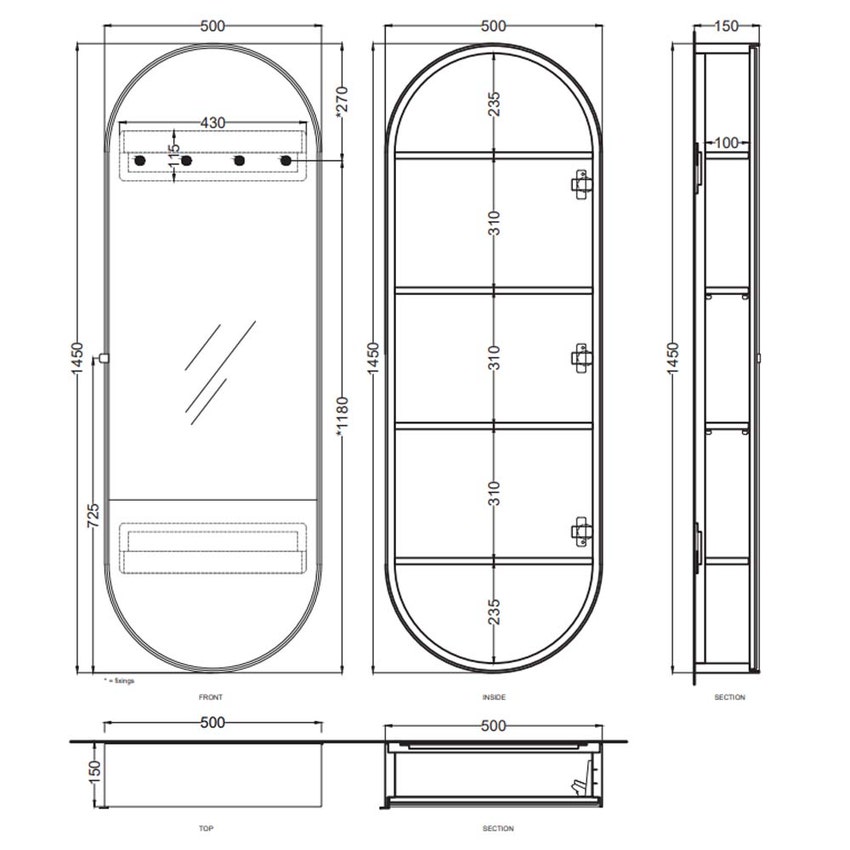 Immagine di Cielo ARCADIA ELIO SLIM specchio contenitore con scocca laccata finitura cemento e vetro bicolore (parte bassa oro), apertura destra SPELSCLDXOC