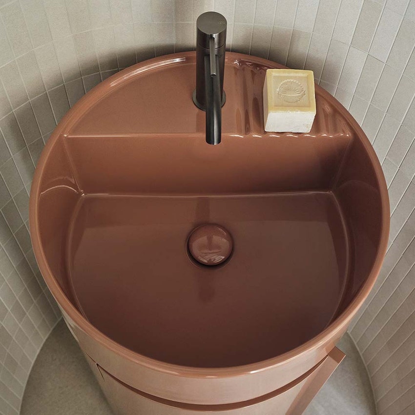 Immagine di Cielo ARCADIA lavabo tiberino tondo, monoforo, colore ninfea finitura lucido TILANI