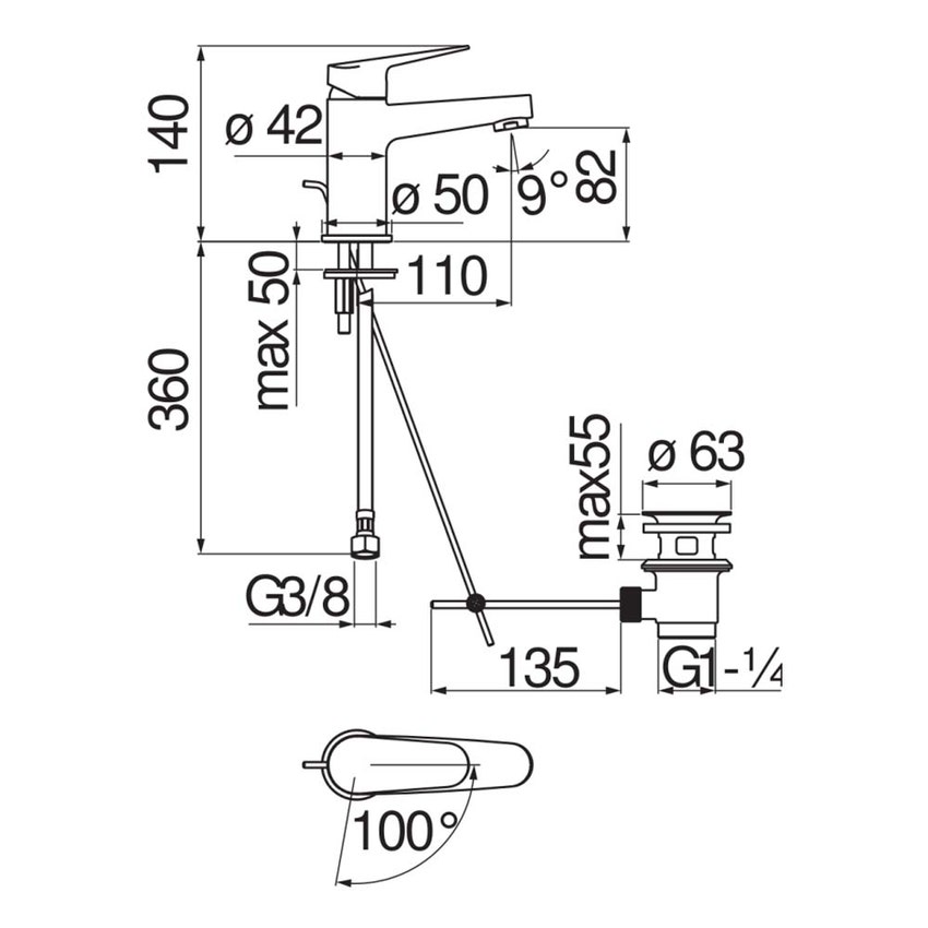 Immagine di Nobili BLUES miscelatore monocomando per lavabo a risparmio idrico ed energetico, con scarico 1 1/4” con sistema Snap, finitura cromo BSH101118/1CR