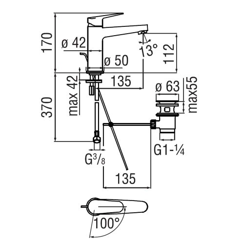 Immagine di Nobili BLUES miscelatore monocomando per lavabo a risparmio idrico ed energetico, con scarico 1 1/4” con sistema Snap, finitura cromo BSH101148/1CR