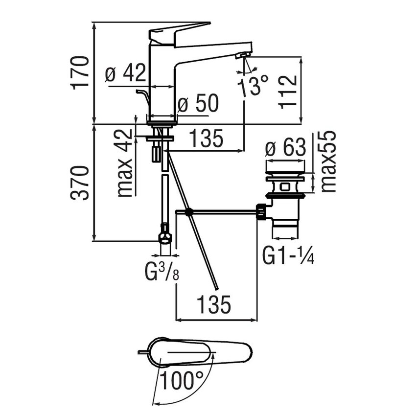 Immagine di Nobili BLUES miscelatore monocomando per lavabo a risparmio idrico ed energetico, con scarico 1 1/4” con sistema Snap, finitura cromo BSH101148/1CR