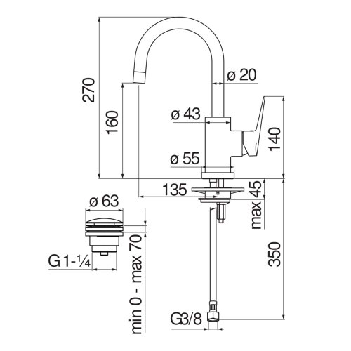 Immagine di Nobili BLUES miscelatore monocomando per lavabo, con scarico 1 1/4” push, finitura cromo BS101338/2CR