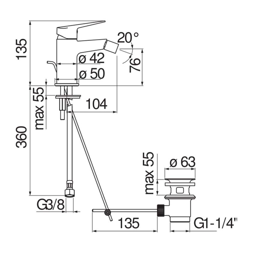Immagine di Nobili BLUES miscelatore monocomando per bidet, con scarico 1 1/4" con sistema Snap, finitura cromo BS101119/1CR