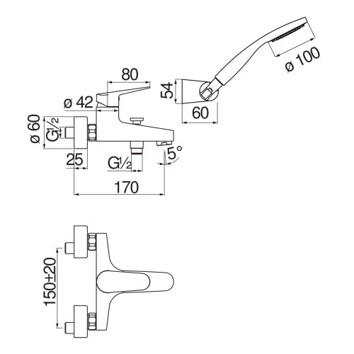 Immagine di Nobili BLUES miscelatore monocomando esterno con set doccia per vasca, con deviatore, finitura cromo BS101110CR