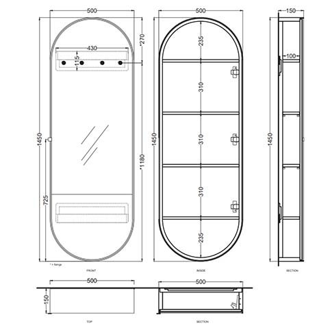 Immagine di Cielo ARCADIA ELIO SLIM specchio contenitore, reversibile dx\sx, con scocca laccata, colore cemento finitura opaco SPELSCLCM