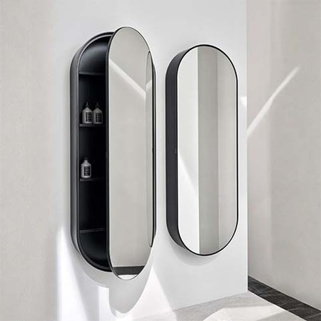 Immagine di Cielo ARCADIA ELIO SLIM specchio contenitore, reversibile dx\sx, con scocca laccata, colore cemento finitura opaco SPELSCLCM