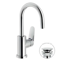 Immagine di Nobili BLUES miscelatore monocomando per lavabo, con scarico 1 1/4” push, finitura cromo BS101338/2CR