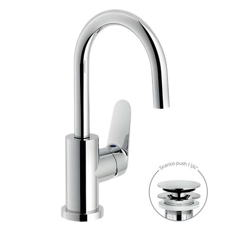 Immagine di Nobili BLUES miscelatore monocomando per lavabo, con scarico 1 1/4” push, finitura cromo BS101338/2CR