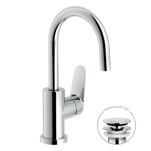 Immagine di Nobili BLUES miscelatore monocomando per lavabo, con scarico 1 1/4” push, finitura cromo BS101338/2CR