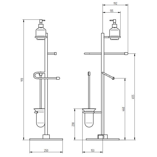 Immagine di Bellosta BABY S piantana da terra con dispenser, portasalviette, portarotolo e portascopino, finitura cromo 01-7059/2