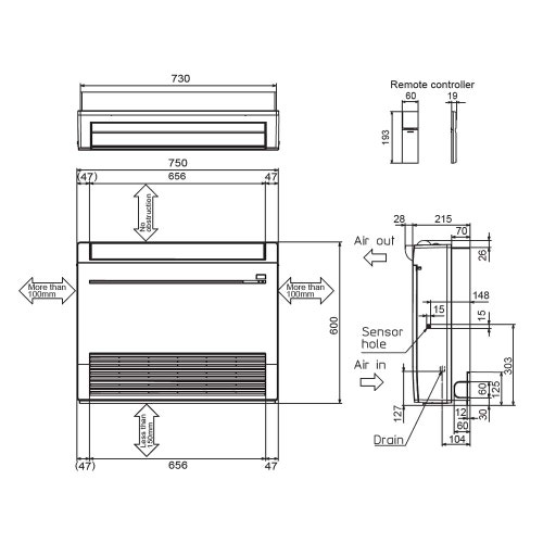 Immagine di Mitsubishi MFZ-KT Console Climatizzatore a pavimento monosplit inverter Wi-Fi | unità esterna 2.5 kW unità interna 9000 BTU SUZ-M25VA+MFZ-KT25VGK