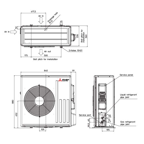 Immagine di Mitsubishi SEZ-M Canalizzabile compatta Climatizzatore canalizzabile monosplit inverter | unità esterna 7.1 kW unità interna 24000 BTU SUZ-M71VA+SEZ-M71DA2