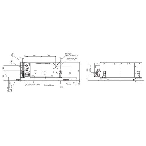 Immagine di Mitsubishi SLZ-M Cassetta a 4 vie R32 Climatizzatore a cassetta quadri split inverter | unità esterna 12 kW unità interne 9000+9000+9000+9000 BTU MXZ-6F120VF+SLZ-M[25|25|25|25]FA2