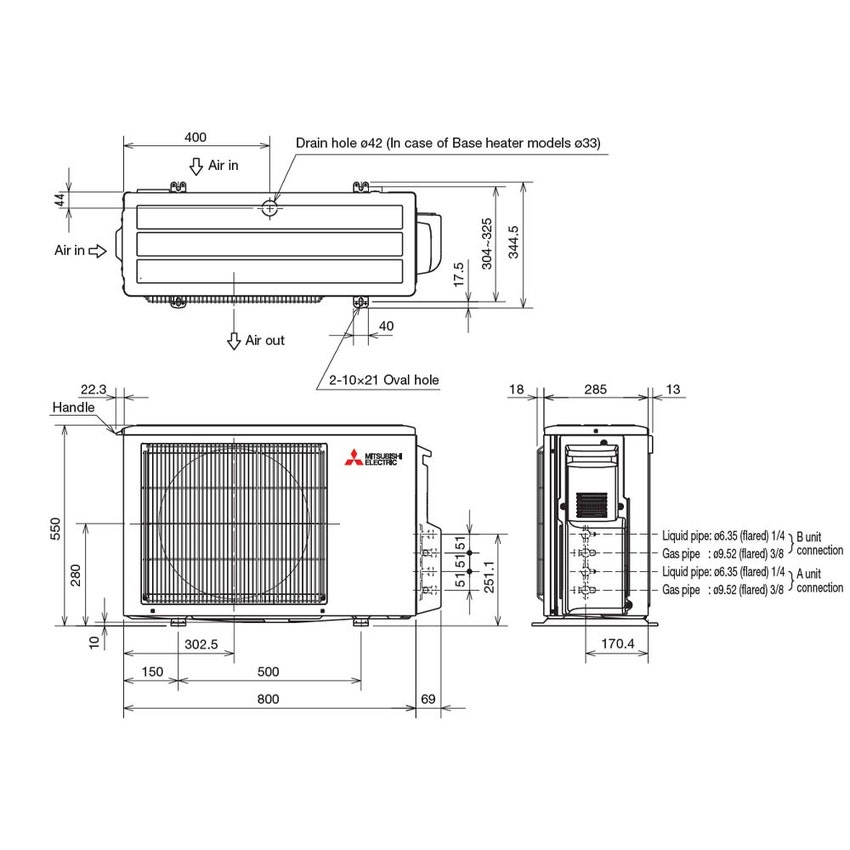 Immagine di Mitsubishi MSZ-AY R32 Climatizzatore a parete dual split inverter Wi-Fi bianco | unità esterna 5.3 kW unità interne 9000+12000 BTU MXZ-2F53VF+MSZ-AY[25|35]VGKP