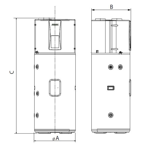 Immagine di Aermec SHW200 Pompa di calore con accumulo ACS 192 litri, installazione a pavimento SHW200