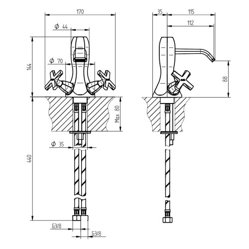 Immagine di Bellosta STRESA gruppo lavabo monoforo, senza scarico, finitura cromo 01-1705/2/S
